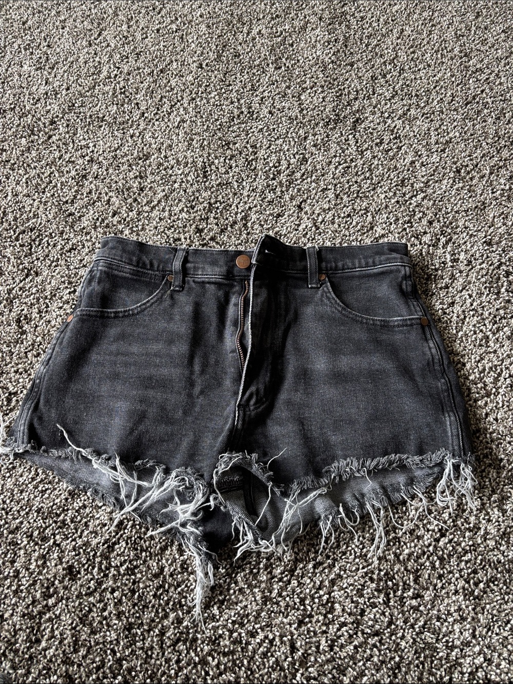 Wrangler Black Frayed Hem Denim Shorts